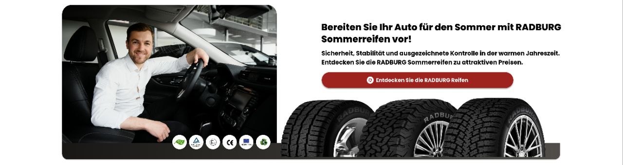 Bei Radburg verfügbare Reifenmarken: Continental, Michelin, Bridgestone, Pirelli, Goodyear, Hankook, Dunlop und viele mehr